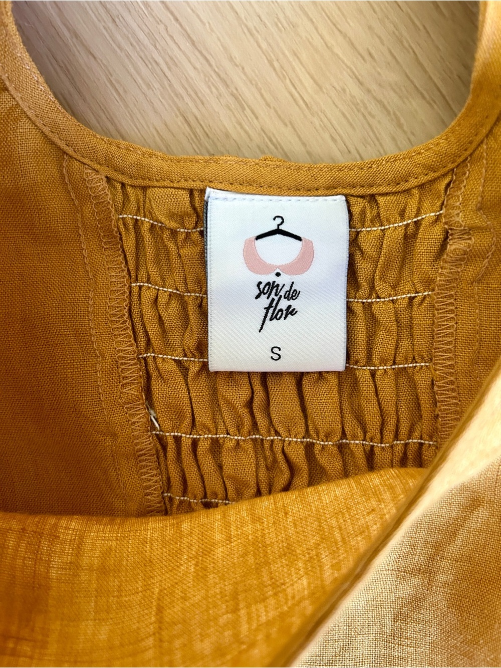 Son de Flor Mustard Linen carmen midi dress - Picture 2 of 6